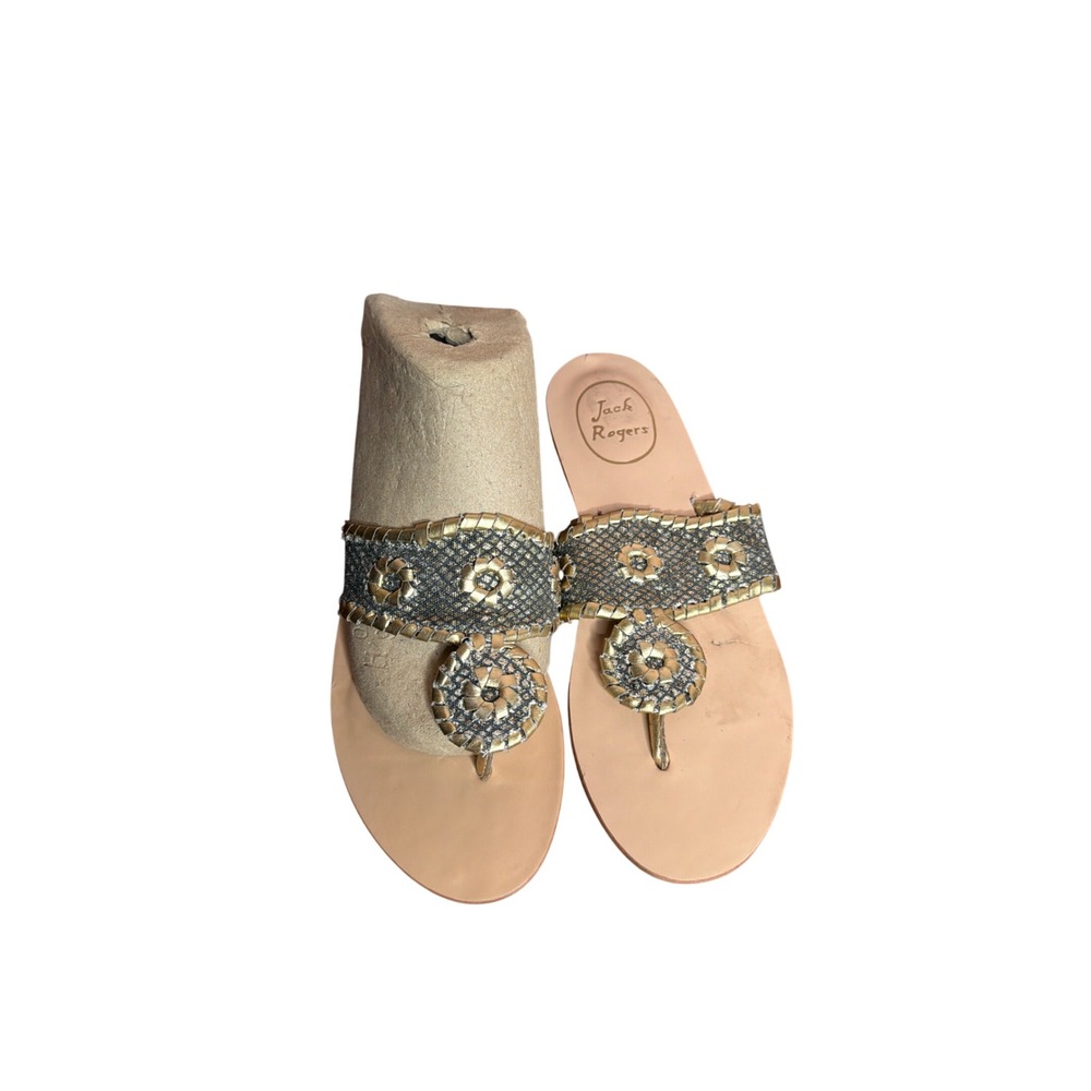 Jack Rogers Navajo Sandals Womens 7 Gold Silver Metallic Whipstitch Thong Flats